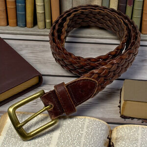 Vintage Polo Ralph Lauren Brown Braided Leather Sz 34 Woven Belt Brass Buckle